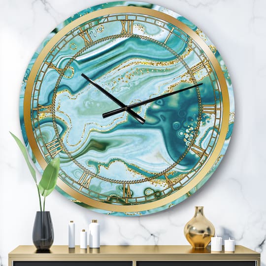 Designart 'Ocean Blue Golden Marble Modern Wall Clock
